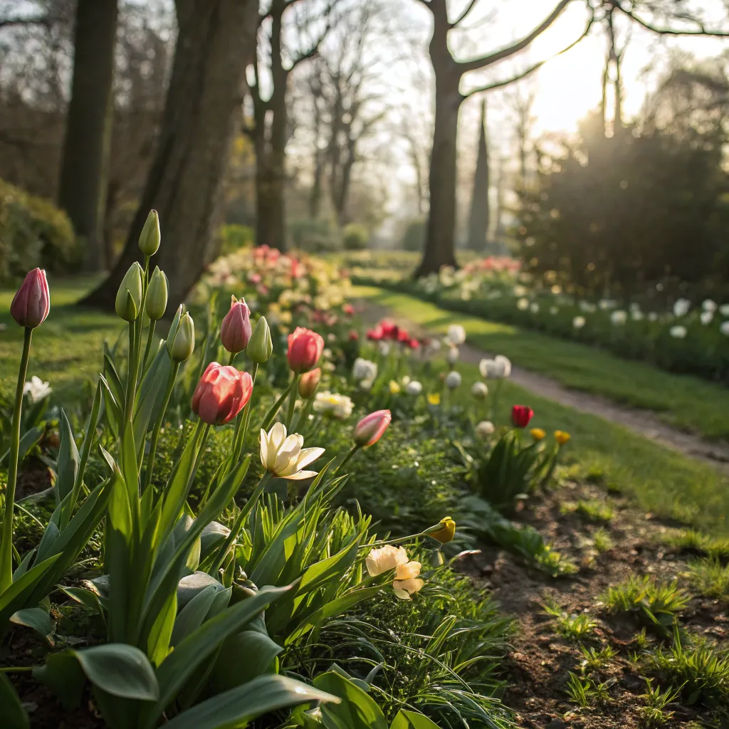 Budding flowers in a garden