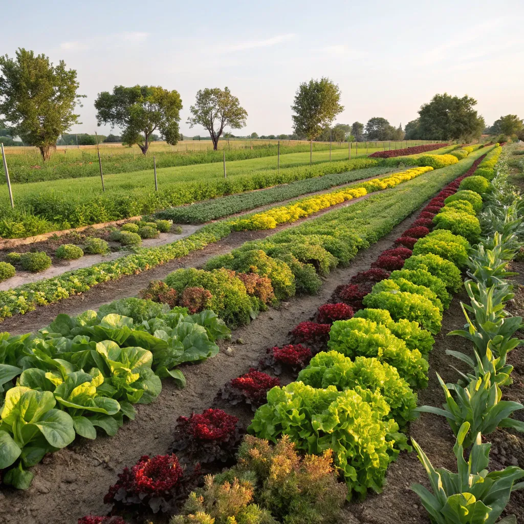 Rows of thriving vegetables