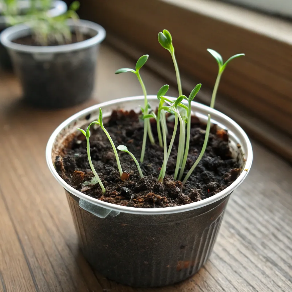 Sprouting seeds in a small pot